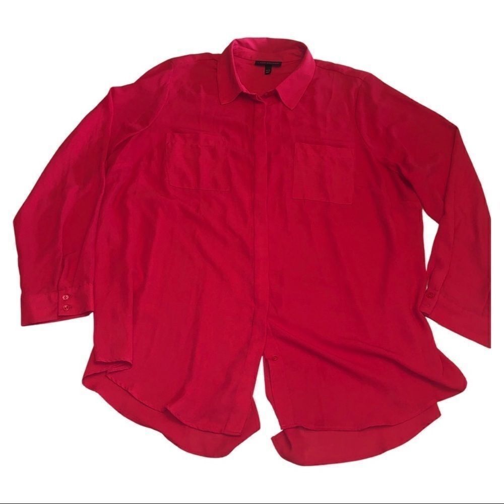 Lane Bryant Womens Plus Size 22/24‎ Red Split Back Button Blouse Christmas D1